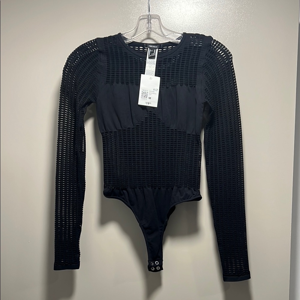 NWT Black Long Sleeve Mesh Bodysuit
